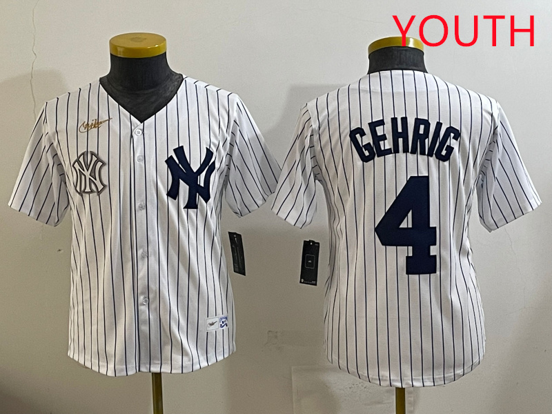 Youth New York Yankees 4 Gehrig White 2025 Nike MLB jersey